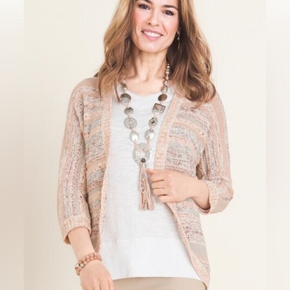Chico’s Striped Mixed Yarn Cardigan Sweater